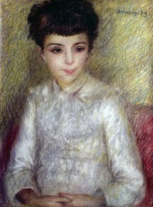 Jovem morena sentada com as mãos cruzadas de Pierre Auguste Renoir
