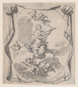 Santa Cecília nas nuvens sustentadas pelos anjos, 1696., 1696. de Pierre Berchet