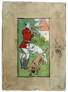 Desenho de um caçador com seus cães, de Pierre Bonnard de Pierre Bonnard