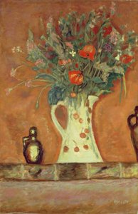 Flores em uma cornija de lareira de Pierre Bonnard