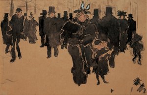 Le boulevard, c.1890 (aquarela, tinta e lavagem em papel amarelo) de Pierre Bonnard