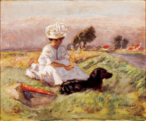 Madame Bonnard A esposa do pintor está sentada no confronto com seu cachorro. Pintura de Pierre Bonnard de Pierre Bonnard