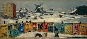 Paliçada, os pôsteres (Paliçada coberta de pôsteres e os antigos moinhos de Montmartre sob a neve) de Pierre Bonnard