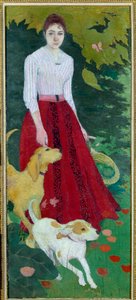 Retrato em Pé de Mademoiselle Andree Bonnard com os seus cães de Pierre Bonnard