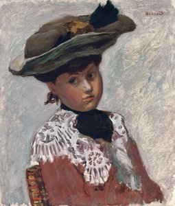 Retrato de uma jovem mulher ou o chapéu; Retrato de uma jovem (o chapéu), c.1905 (óleo sobre tela colocado a bordo) de Pierre Bonnard