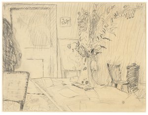 Vaso de flores na sala de jantar do Le Cannet de Pierre Bonnard