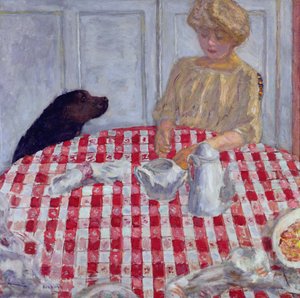 O pano de mesa xadrez vermelho, ou o jantar de cães, 1910 de Pierre Bonnard