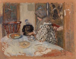 Mulher com Cão, ou Mulher e Cão à Mesa (Femme au chien, ou Femme et chien Ã table) de Pierre Bonnard
