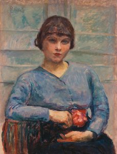 Rapariga de azul com uma rosa, por volta de 1916 (óleo sobre tela) de Pierre Bonnard