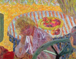 Menina jovem, com, um, listrado, toalha de mesa, 1921 de Pierre Bonnard