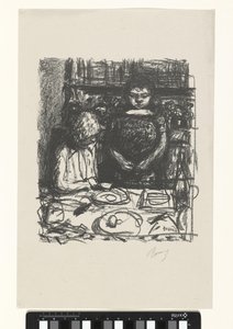 Homem sentado à mesa com refeição e mulher de pé
Le Menu de Pierre Bonnard