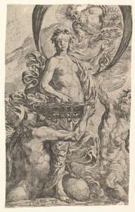 Júpiter, Plutão e Netuno oferecendo suas riquezas à fortuna, 1624.
