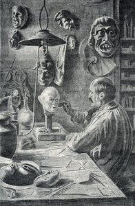 Fabricação de teatro e máscaras de disfarce Gravação a partir de "Excursion a travers les metiers" por Pierre Calmette Private Collection