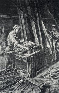 Peausserie, le corroyage: o trabalho em couro, o amolecimento das peles de animais numa gravura mais completa de Pierre Calmette Collection privee