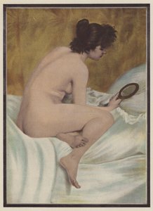 O despertar, mulher com espelho (lito colorido)