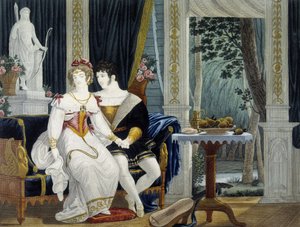 Jovem casal burguês num interior numa conversa galante - por Pierre Chasselat, deb. Século XIX de Pierre Chasselat