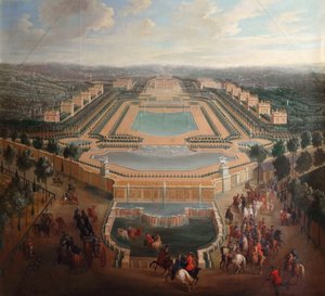 Vista geral do castelo e pavilhões em Marly