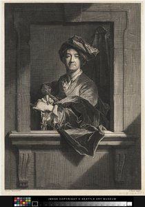 Gravura do retrato de si mesmo de Hyacinth Rigaud, final do século 17 ao século 18
