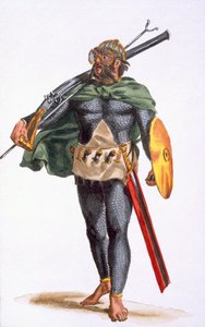 Um guerreiro das Ilhas Cap Verde, de &39;History of Travels&39;, 1780 (gravura colorida à mão) de Pierre Duflos