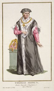 Sir Thomas More (1478-1535) de &39;Réuil des Estampes, representando Ranges and Dignites, seguindo o figurino de todas as nações existentes&39;, publicado em 1780 (gravura colorida à mão) de Pierre Duflos