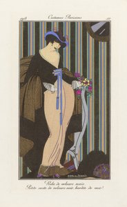 Desenho para um vestido de veludo, de Costumes Parisien, pub.1913 (pochoir Print)