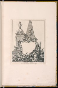 Cartouche com troféus, uma estátua e uma pirâmide