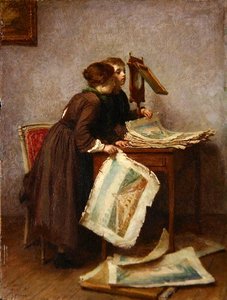 Children Looking at Prints, c.1870 (oil on panel) de Pierre Edouard Frere