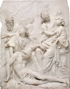 A Virgem Maria desmaiando sobre o corpo morto de Cristo aos pés da cruz, 1710. de Pierre Etienne Monnot