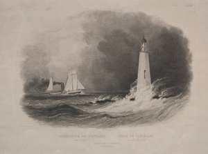 Farol em Cleveland, Ohio, no Lago Erie de Pierre Eugène I Aubert