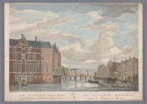 Vista do Halvemaansbrug sobre o Amstel em Amsterdã O Binnen Amstel van 