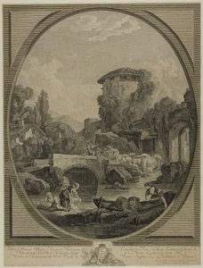 Paisagem com uma ponte e um pombal de Pierre Francois Laurent