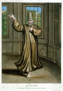 Dervich, ou monge turco que dança por devoção, "Coleção de 100 gravuras representando diferentes nações do Levante em 1707 e 1708" por ordem de M. de Frriol, embaixador do rei no Porte e atualizado em 1712-13 pelos cuidados de M. Le Hay, Bas