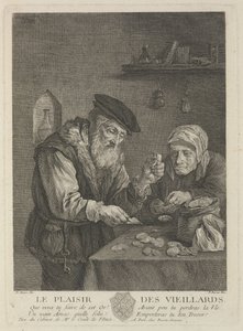 Prazeres da velhice após a pintura de David Teniers the Younger, meados do século XVIII.