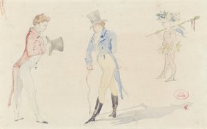 Folha de esboço leve mostrando dois dançarinos de encontro e um amour de ballet de Pierre François Eugène Giraud