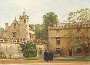 O Salão da Gramática de St Johns Quadrangle em 1881: o Presidente Bulley na Unidade de Alojamentos e Dois Outros, 1881 de Pierre François Joseph Tonneau