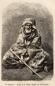 Um marabu, um asceta que afirma ser islâmico ou sincretismo muçulmano, considerado um homem santo e um homem sábio, foi objeto de um culto popular no norte da África, gravado após um desenho de Fritel, ilustrando a viagem a Tlemcen (Argélia), de E. de Lorr