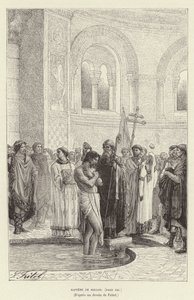 Bapteme de Rollon. Baptismo de Rollo, primeiro governante da Normandia, c911 (gravura)