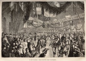 O clube de patinadores de Montreal, num encontro para uma noite de patinagem, gravado após um desenho de P. Fritel, ilustrando a excursão ao Canadá e a Riviere Rouge du nord, de H. De Lamotte, em 1873, publicado em "Le tour du monde" 1875, editado por Edo de Pierre Fritel