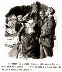 "Boule de Suif": Elisabeth Rousset recusa-se a responder ao conde, início do século XX (ilustração) de Pierre Georges Jeanniot