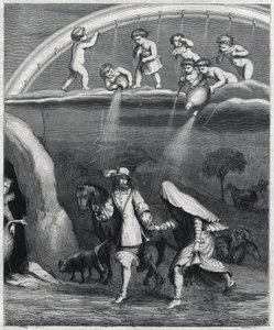 Enee e Didon surpreendidos com a chuva na floresta. Ilustração de "Virgil travesti" de Paul Scarron (1610-1660), uma paródia de "L