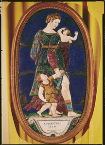 Placa representando Caridade, Limousin, 1559 (esmalte pintado) de Pierre I Courteys