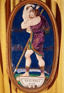 Placa representando Saturno, do Chateau de Madrid, Neuilly, 1559 (esmalte pintado) de Pierre I Courteys
