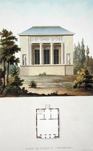 Country House at Wondelgem, de "Choix des Monuments, Edifices et Maisons les plus remarquables du Royaume des Pays-Bas" de Pierre Jacques Goetghebuer, publicado em 1827 (aquatint) de Pierre Jacques Goetghebuer
