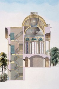 Secção transversal do Pavilhão de Hingene, perto de Antuérpia, de "Escolha dos Monumentos, Edifícios Notáveis e Casas do Reino dos Países Baixos" por Pierre Jacques Goetghebuer, publicado em 1827 (colo de Pierre Jacques Goetghebuer