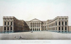 Palace of the Estates General, Bruxelas, de "Choix des Monuments, Edifices et Maisons les plus remarquables du Royaume des Pays-Bas" de Pierre Jacques Goetghebuer, publicado em 1827 (aquatint) de Pierre Jacques Goetghebuer