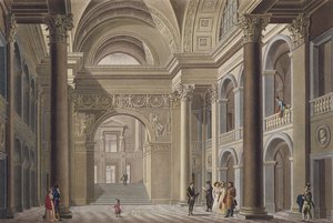 Salão do Palácio Académico em Gante, da escolha dos monumentos, edifícios mais proeminentes e casas do Reino dos Países Baixos por Pierre Jacques Goetghebuer, gravado L. Roelandt, publicado de Pierre Jacques Goetghebuer