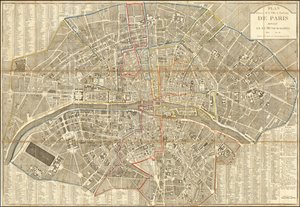 Mapa de 1802 - Plan Routier de la Ville et Faubourg de Paris Divise en 12 Municipalités de Pierre Jean