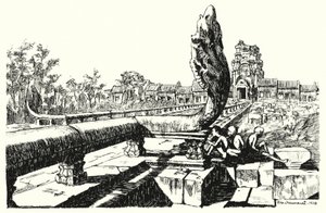 No parque de Angkor Vat, as Gopuras Ocidentais (gravura)