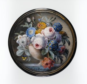 Caixa de Casco de Tartaruga com uma Miniatura de Flores em um Vaso de Pedra sobre uma Laje de Mármore, 1827 (wc e bodycolour no cartão, colocada sob o vidro em um monte de metal dourado)