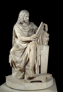 O pintor francês Nicolas Poussin (1594-1660) Escultura em mármore de Pierre Julien (1731-1804) 1804 Sun. 1,64x1,01 m Paris, Musee du Louvre de Pierre Julien